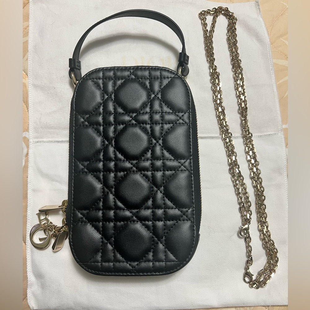 Lady Dior Call’in Phone Holder Bag in Black Cannage Lambskin